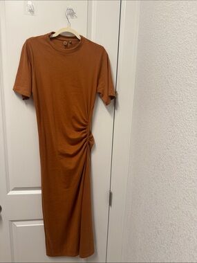 FARM Rio Rust Ruched-Side Midi Dress